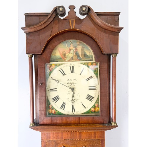 289 - 30 HOUR LONGCASE CLOCK, L SMITH, KEIGHLEY WITH MAHOGANY AND OAK CASE AND PAINTED DIAL