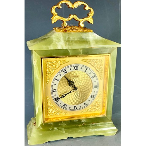 295 - AN ELSINOR ONYX AND GILT DECORATED MANTLE CLOCK