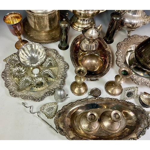 320 - LARGE QTY. AMERICAN AND OTHER STERLING AND SILVER PLATED WARE INC. 2 PRS. DWARF CANDLESTICKS MARKED ... 