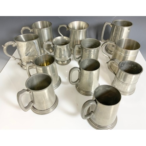 330 - QUANTITY OF PEWTER & PLATED TANKARDS TALLEST 13.5cm