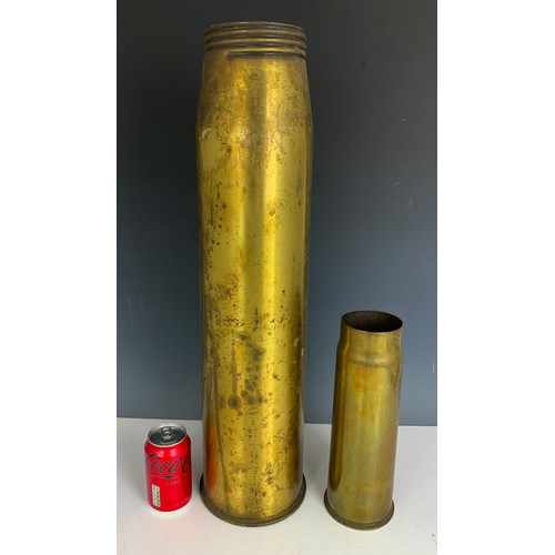 341 - 2 ARTILLERY BRASS SHELL CASES TALLEST 64cm