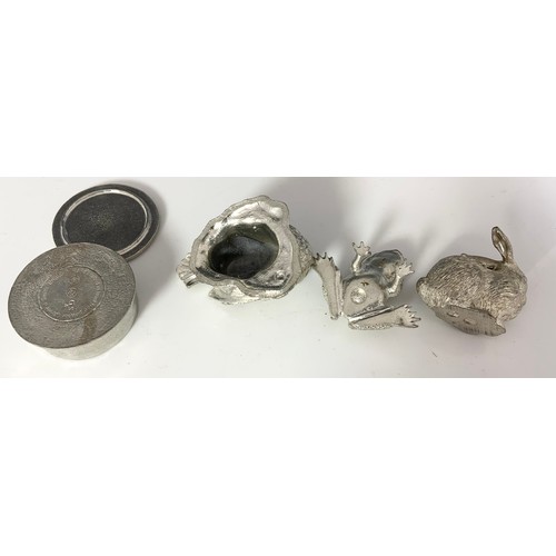 337 - THREE PEWTER ANIMAL FIGURES AND TRINKET BOX