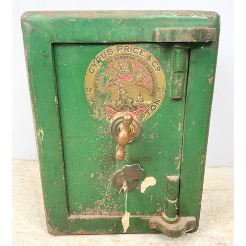 361 - CYRUS PRICE & CO WOLVERHAMPTON VINTAGE METAL SAFE WITH KEY 51cm TALL