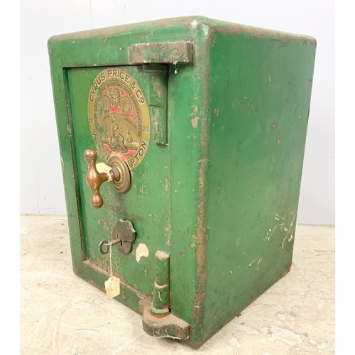 361 - CYRUS PRICE & CO WOLVERHAMPTON VINTAGE METAL SAFE WITH KEY 51cm TALL