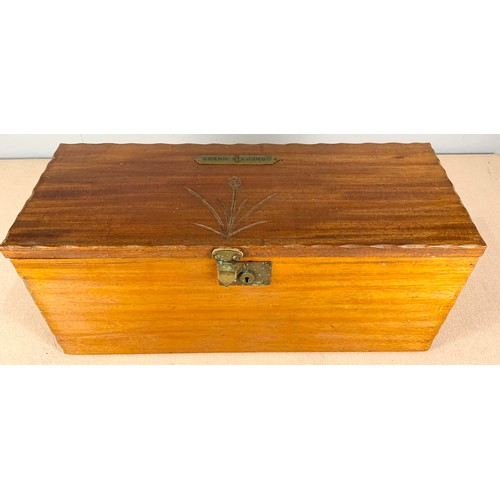 382 - WOODEN BOX WITH HINGED LID “GRAND STEWARDS” WIDTH 66cm