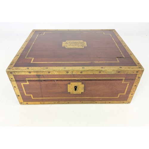 385 - BRASS BOUND WRITING BOX WITH SECRET COMPARTMENT