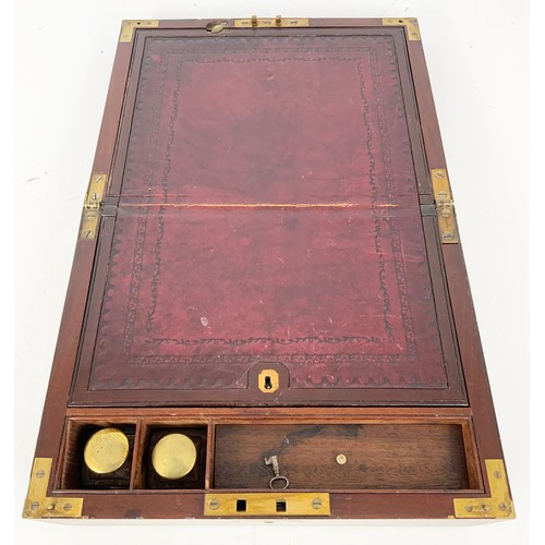 385 - BRASS BOUND WRITING BOX WITH SECRET COMPARTMENT