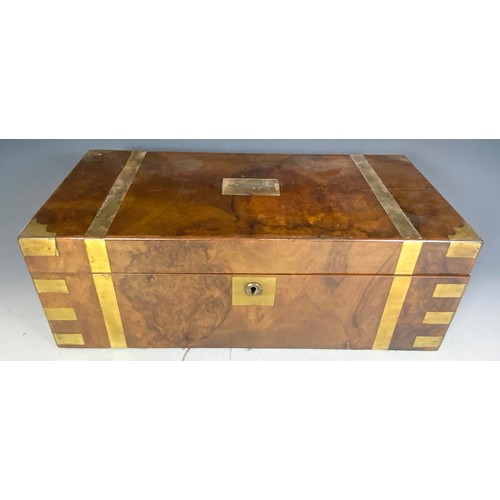 386 - BRASS BOUND WALNUT WRITING BOX / KNEE DESK AF