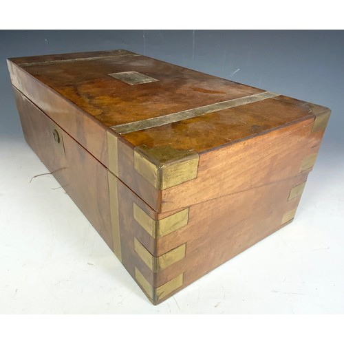 386 - BRASS BOUND WALNUT WRITING BOX / KNEE DESK AF