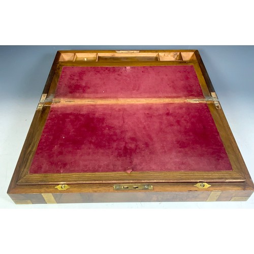 386 - BRASS BOUND WALNUT WRITING BOX / KNEE DESK AF