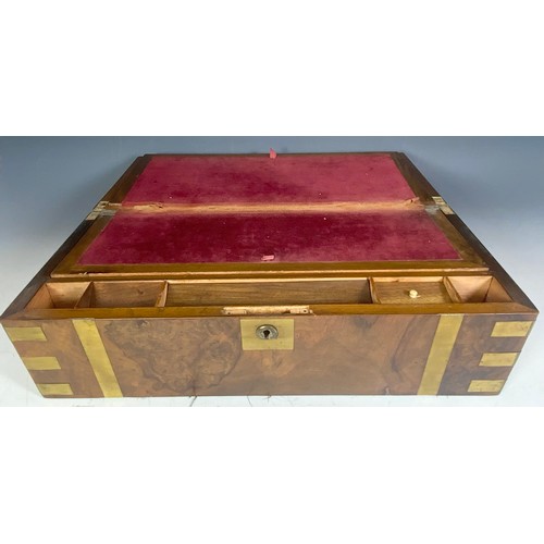 386 - BRASS BOUND WALNUT WRITING BOX / KNEE DESK AF