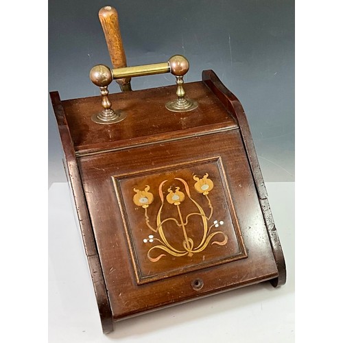 380 - COAL SCUTTLE WITH ART NOUVEAU INLAID DECORATION