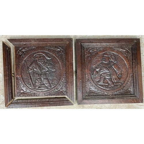 401 - PR. CARVED OAK ROMAYNE STYLE PORTRAIT PANELS approx. 39 x 39 cm overall