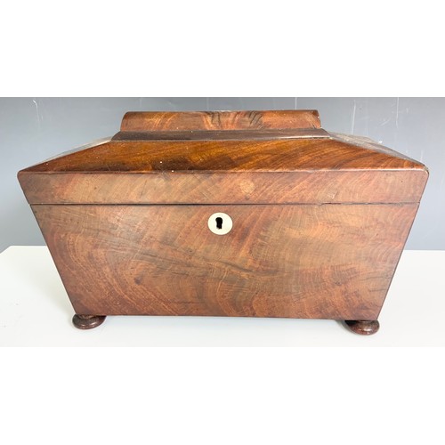 397 - MAHOGANY TEA CADDY ON 4 BUN FEET