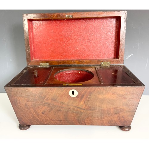 397 - MAHOGANY TEA CADDY ON 4 BUN FEET