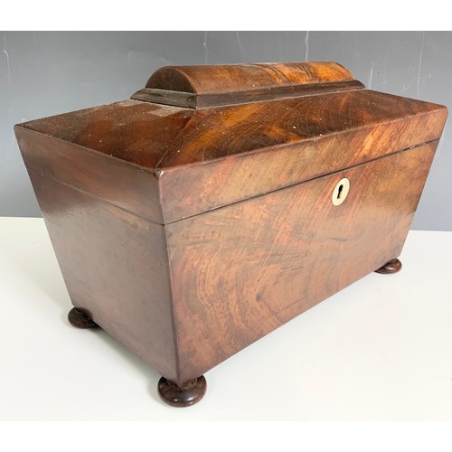 397 - MAHOGANY TEA CADDY ON 4 BUN FEET