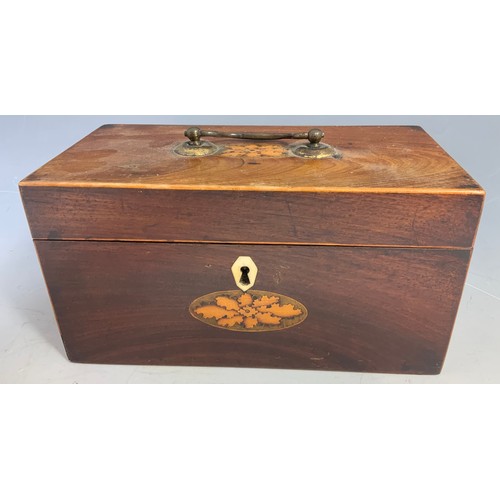 396 - GOOD QUALITY INLAID MAHOGANY FITTED TEA CADDY WIDTH 24cm