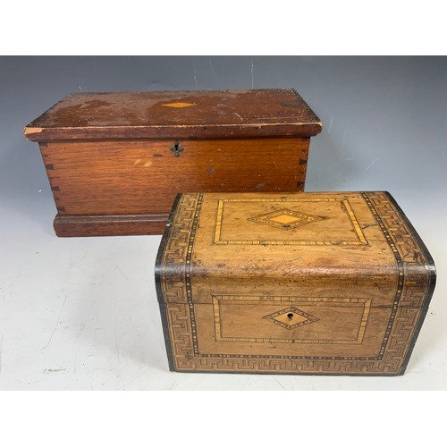 391 - FITTED MAHOGANY BOX  WIDTH 43cm & A TUMBRIDGE WARE JEWELLERY BOX WIDTH 25cm