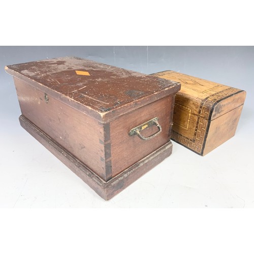 391 - FITTED MAHOGANY BOX  WIDTH 43cm & A TUMBRIDGE WARE JEWELLERY BOX WIDTH 25cm