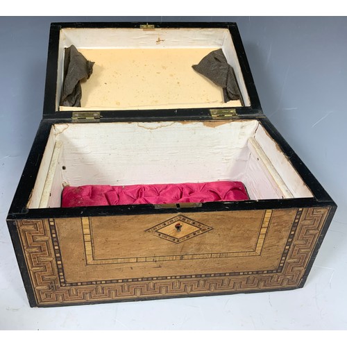 391 - FITTED MAHOGANY BOX  WIDTH 43cm & A TUMBRIDGE WARE JEWELLERY BOX WIDTH 25cm