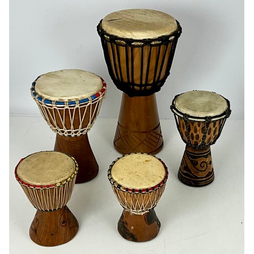 418 - COLLECTION OF AFRICAN CARVED WOODEN DRUMS