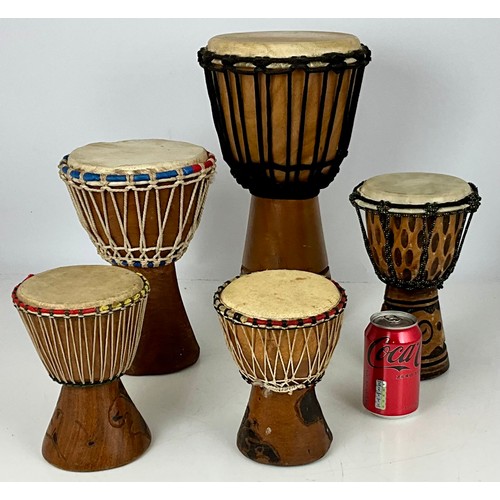 418 - COLLECTION OF AFRICAN CARVED WOODEN DRUMS