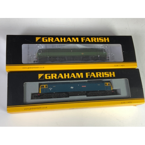 551 - GRAHAM FARISH N GAUGE, 2 BOXED LOCOMOTIVES, CLASS 47371-828A 47403 THE GEORDIE, BR BLUE, 6 DCC, ADVI... 