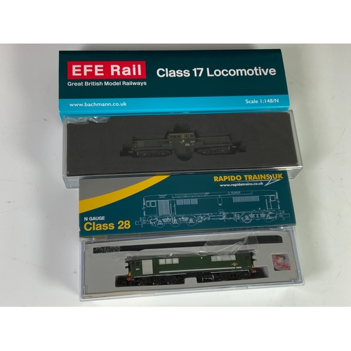 553 - N GAUGE, 2 BOXED LOCOMOTIVES, RAPIDO TRAINS CLASS 28 CO-BO, DC SILENT D 5711, ADVISED CHIP CODE 5711... 