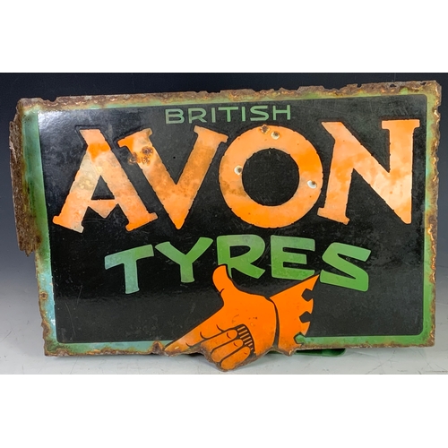 1 - AN EARLY BRITISH AVON TYRES ENAMEL ADVERTISING SIGN WITH HAND, DOUBLE SIDED WITH PART FLANGE, APPROX... 