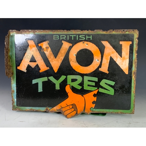 1 - AN EARLY BRITISH AVON TYRES ENAMEL ADVERTISING SIGN WITH HAND, DOUBLE SIDED WITH PART FLANGE, APPROX... 