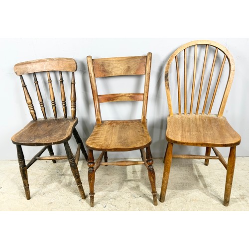 713 - COLLECTION OF MISC. CHAIRS INCLUDING THREE WHEELBACK CHAIRS, A BAR BACK AND A STICK BACK, A THONET C... 