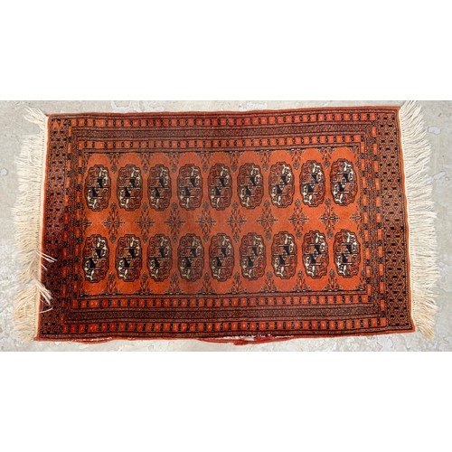 745 - PAKISTAN BOKHARA ORANGE GROUND RUG 99cm x 63cm