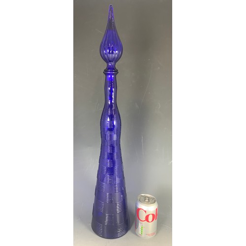 272 - MID CENTURY MODERN EMPOLI ITALIAN GENIE BOTTLE COBALT BLUE 65cm TALL, 3 HAND BLOWN OVERSIZED WINE & ... 