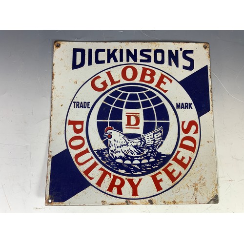 5 - ENAMEL ADVERTISING SIGN, DICKINSON'S GLOBE POULTRY FEEDS APPROX 37 X 37 CM