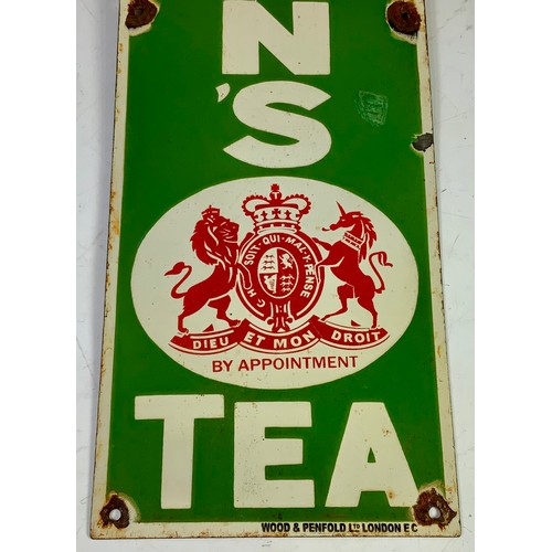 2 - LIPTONS TEA ENAMEL ADVERTISING SIGN, WOOD & PENFOLD LTD LONDON EAST, APPROX 30 X 31 CM