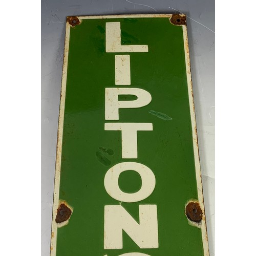 2 - LIPTONS TEA ENAMEL ADVERTISING SIGN, WOOD & PENFOLD LTD LONDON EAST, APPROX 30 X 31 CM