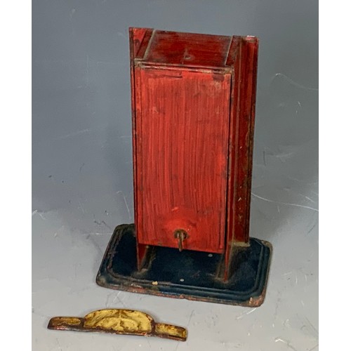 186 - A BING TIN PLATE MADE IN GERMANY TOY TICKET BOOKING OFFICE WITH SELECTION OF TICKETS, 19CM TALL, SOM... 