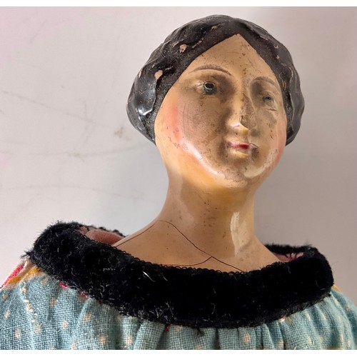 447 - ANTIQUE PAPIER MACHE DOLL POSSIBLY MID 19TH CENTURY