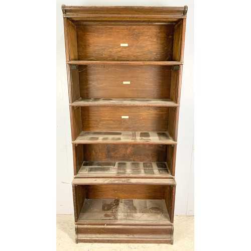 592 - 5 SECTION GLOBE WERNICKE BOOK CASE MISSING ITS FRONTS BUT WITH ORIGINAL LABELS  193cm TALL WIDTH 87c... 