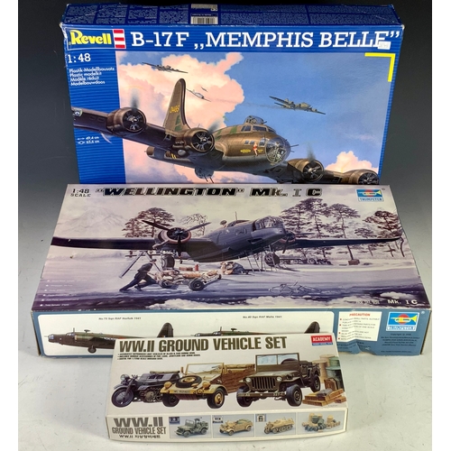 61 - THREE UNMADE PLASTIC MODEL KITS, TRUMPETER 1:48 VICKERS WELLINGTON MK1C, BAGGED WITH TRANSFERS, REVE... 