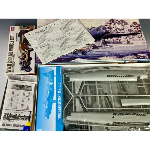 61 - THREE UNMADE PLASTIC MODEL KITS, TRUMPETER 1:48 VICKERS WELLINGTON MK1C, BAGGED WITH TRANSFERS, REVE... 