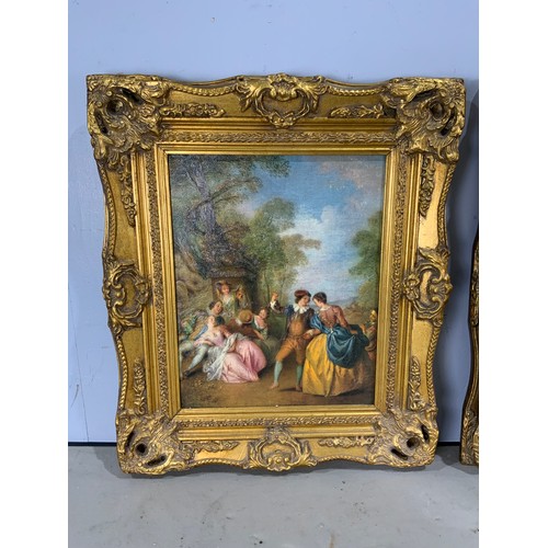 17 - PAIR OF PICTURES ON CANVAS IN ORNATE FRAMES TOGETHER WITH TWO OTHER PICTURES