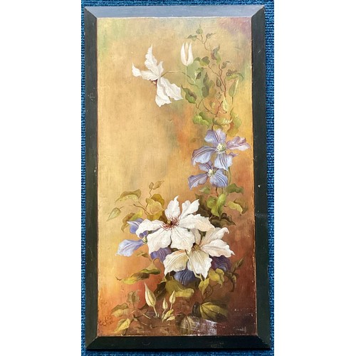 11 - INDISTINCTLY SIGNED OIL ON PANEL DEPICTING FLOWERS, APPROX. 33 X 60 cm overall