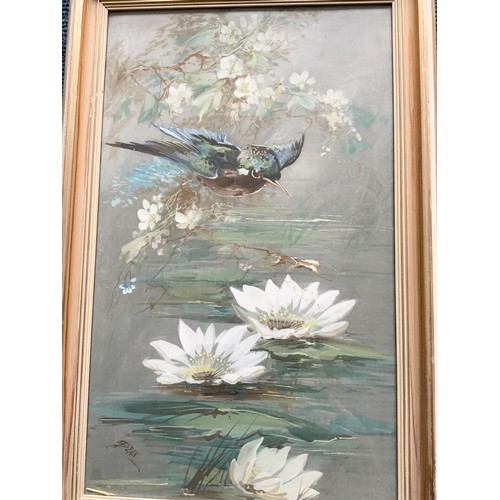 40 - STILL PAINTING SIGNED  R WILLIS IN GILT FRAME, WATERCOLOUR OF A KINGFISHER SIGNED DEAN & 3 FRAMED FA... 