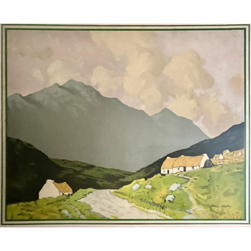 51 - AFTER PAUL HENRY ‘CONNEMARA COTTAGES’ PRINT AND A COUNTRY SCENE BY F. J. MIGINI