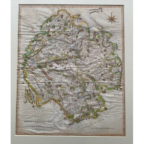 75 - LOCAL INTEREST INC JOHN STOCKDALE FRAMED MAP OF HEREFORDSHIRE, WATERCOLOUR OF MALVERN,  DAVID BIRTWI... 