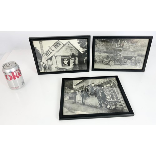 59 - 3 ORIGINAL FRAMED OLD PHOTOGRAPHS  DEPICTING STROUD ALES, GREAT WESTERN RAILWAY BUS, GARDINER GROCER