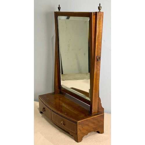 66 - INLAID MAHOGANY DRESSING TABLE MIRROR ON BOW FRONT TWO DRAWER STAND WIDTH 47cm