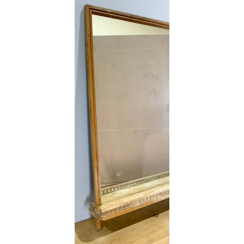 70 - LARGE PINE FRAMED RECTANGULAR MIRROR WITH SHELF 115cm x 85cm