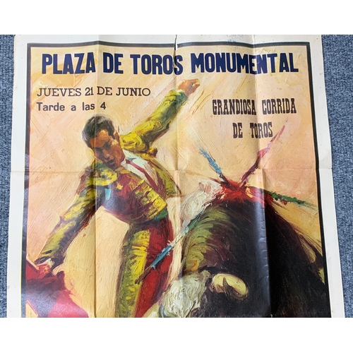 81 - ORIGINAL SPANISH ADVERTISING POSTER FOR BULL FIGHTING PLAZA DE TOROS MONUMENTAL, APPEARS C.1965, APP... 